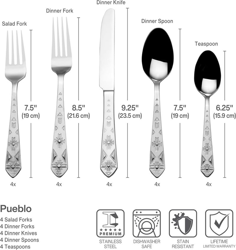 Towle Everyday Pueblo 20Piece Stainless Steel Flatware Set Service for 4 - Image 3
