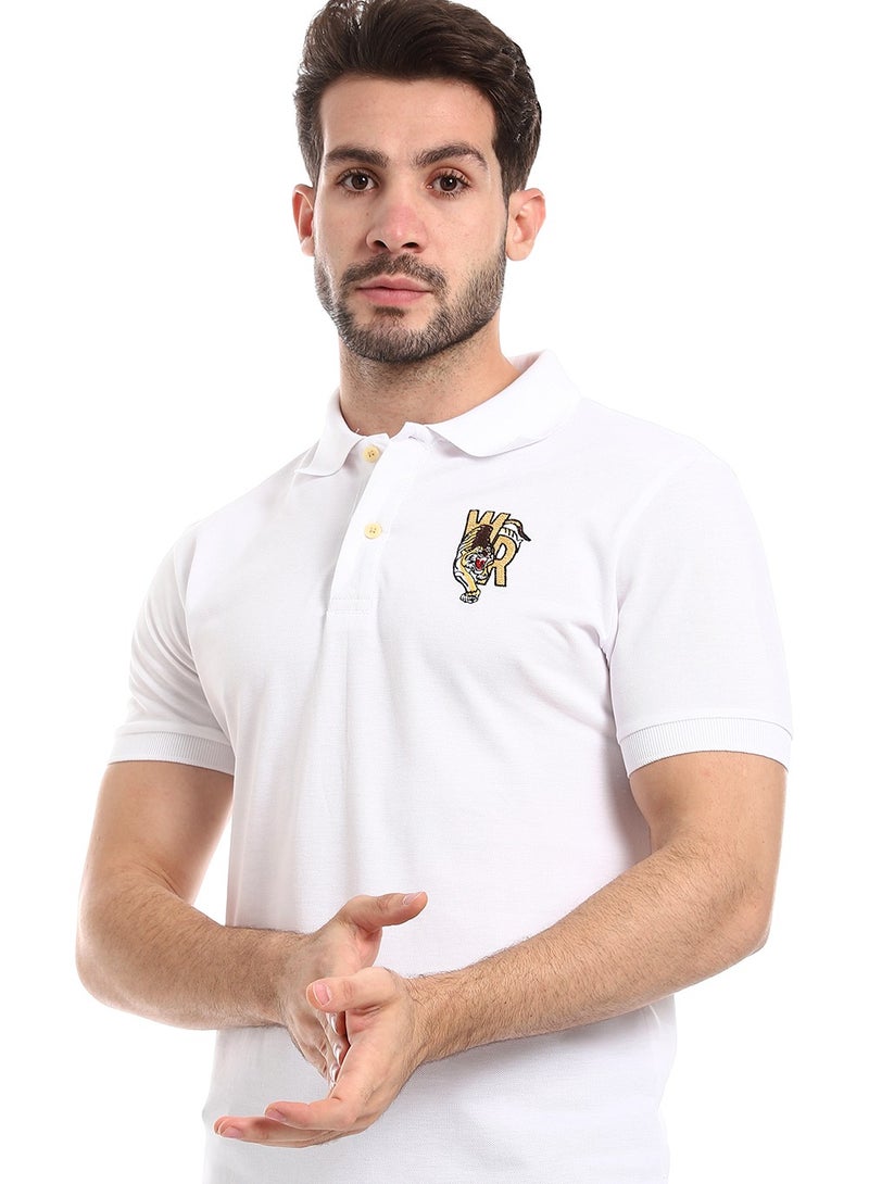 WHITE RABBIT Stitched Chest Logo Pique Patterned Polo Shirt  - Image 2