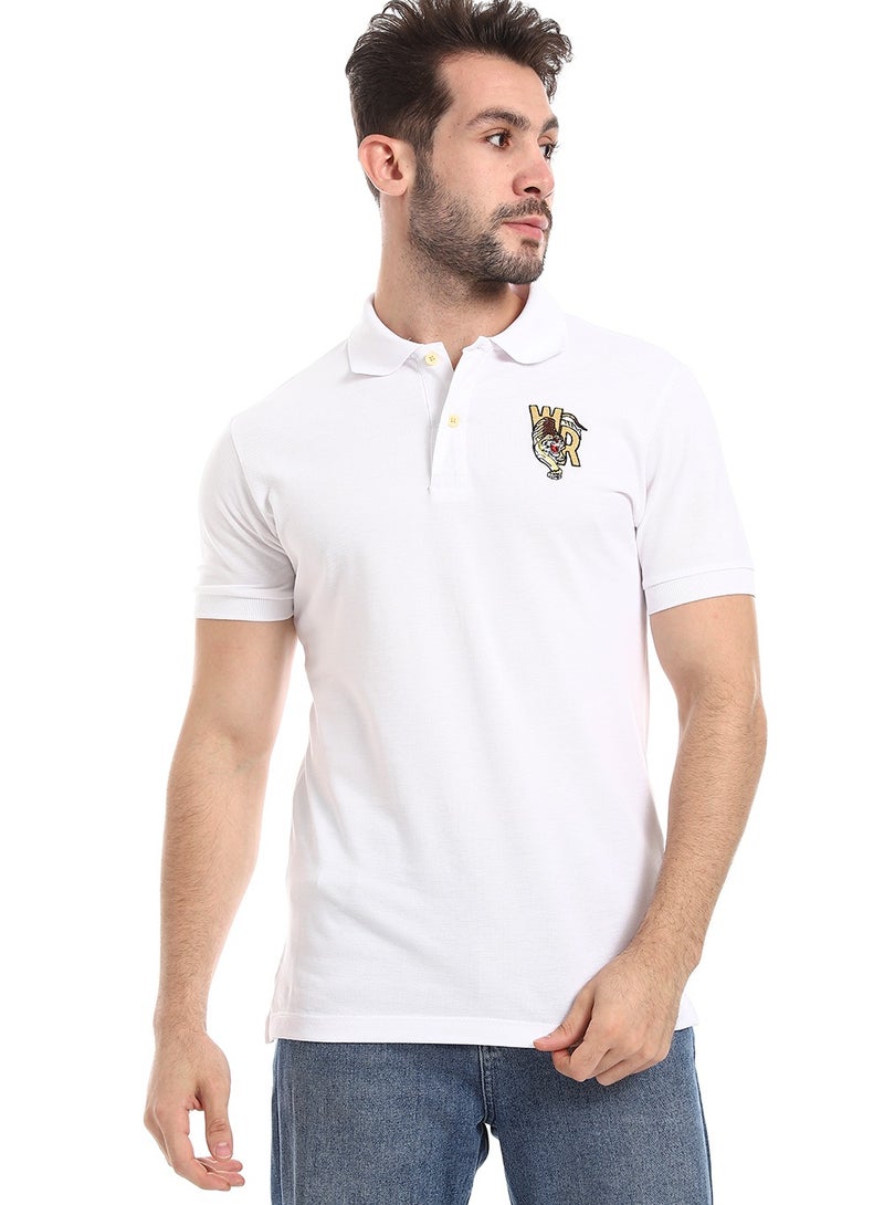 WHITE RABBIT Stitched Chest Logo Pique Patterned Polo Shirt  - Image 1