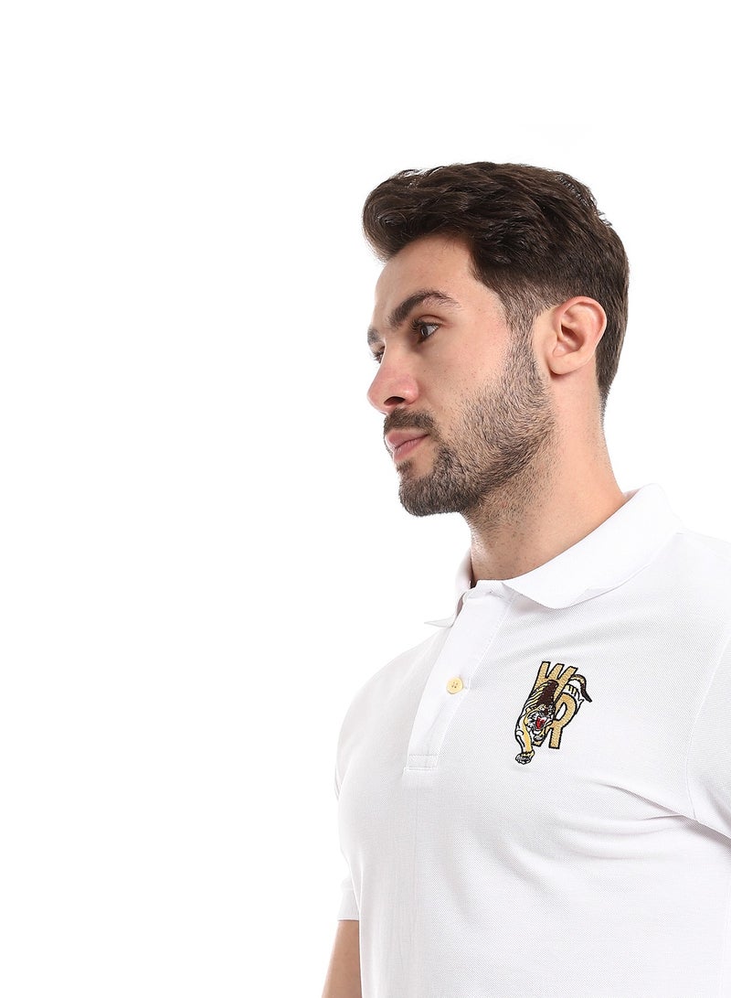 WHITE RABBIT Stitched Chest Logo Pique Patterned Polo Shirt  - Image 3