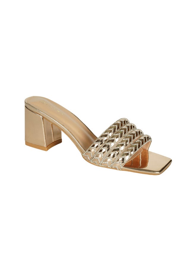 ZAYNA زينا نسائي كعب متوسط سهل الارتداء ذهبي - Image 1