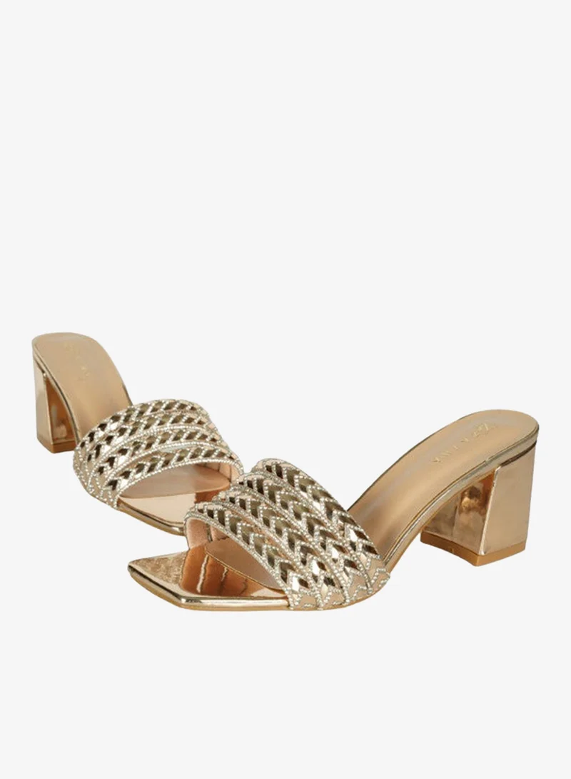 ZAYNA 221-99 Zayna Ladies  Fashion Mid Heel Slip on 3U888-5 Gold