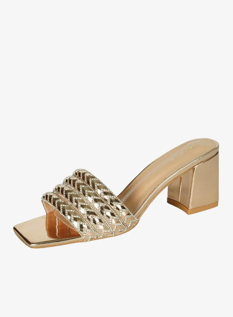 Zayna Gold 221-99 Zayna Ladies  Fashion Mid Heel Slip on 3U888-5 Gold for Women | Best Price UAE