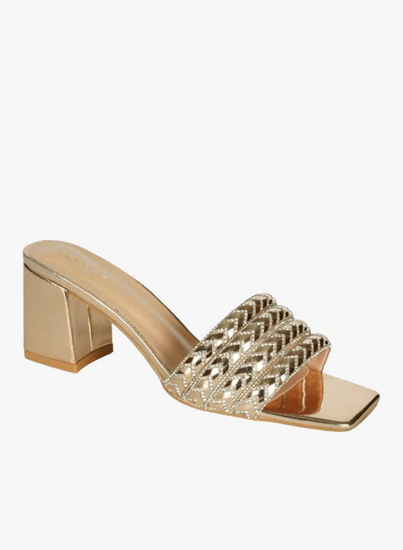 ZAYNA 221-99 Zayna Ladies  Fashion Mid Heel Slip on 3U888-5 Gold