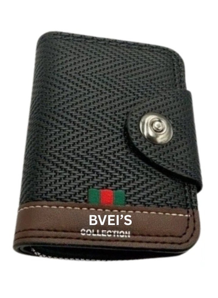 BVEI'S Business Card Holder Wallet | Faux Leather with Button Closure Pocket Friendly Card Case Organizer for Men & Women | 11 Card Compartments RFID Blocking Credit, Debit, ID & Coins | Black - Image 1