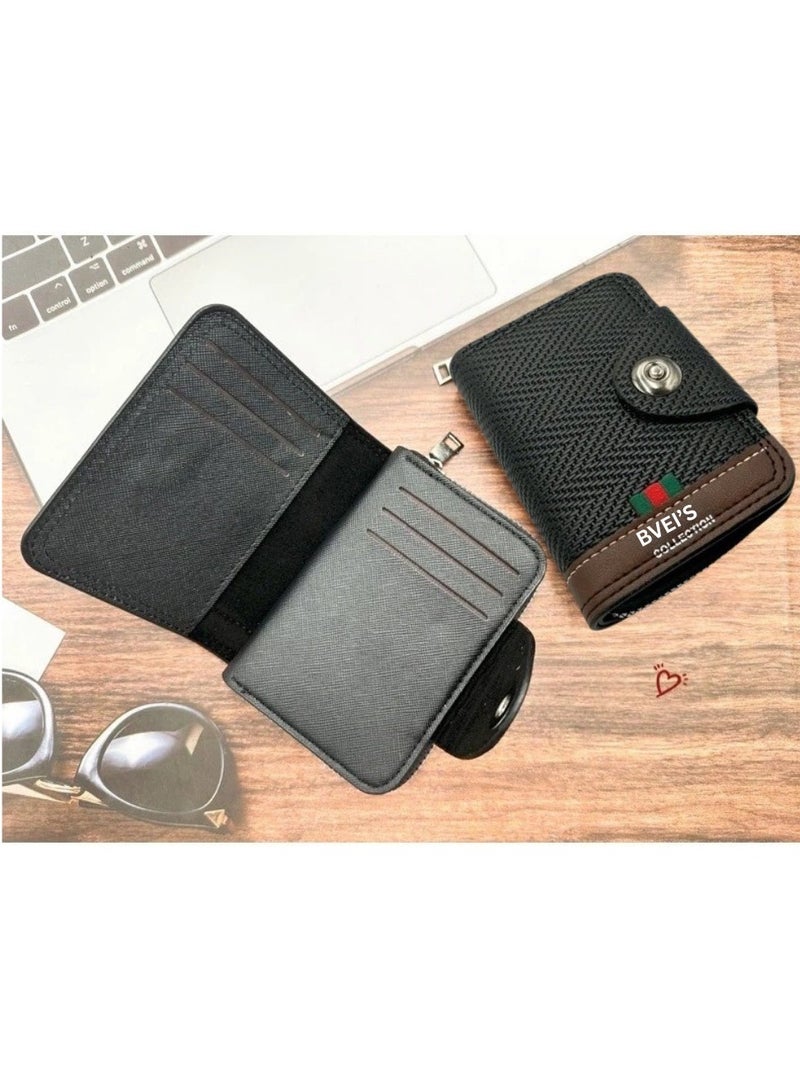 BVEI'S Business Card Holder Wallet | Faux Leather with Button Closure Pocket Friendly Card Case Organizer for Men & Women | 11 Card Compartments RFID Blocking Credit, Debit, ID & Coins | Black - Image 3