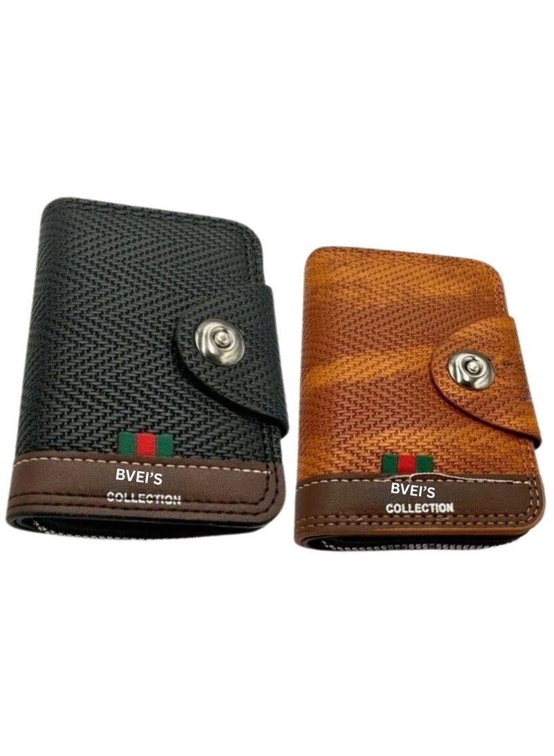 BVEI'S Business Card Holder Wallet | Faux Leather with Button Closure Pocket Friendly Card Case Organizer for Men & Women | 11 Card Compartments RFID Blocking Credit, Debit, ID & Coins | Black - Image 5