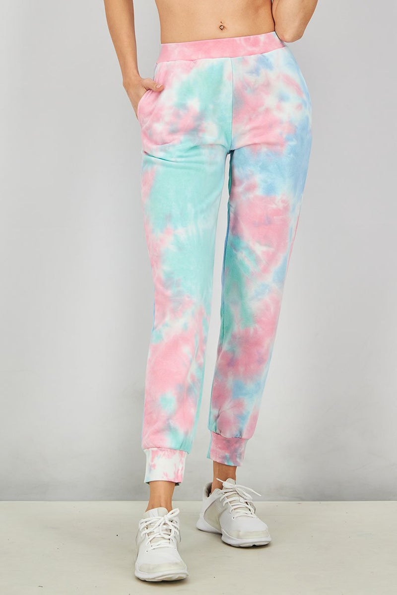 XOXO Women Regular Fit Tie Dye Pull On Pants, Turquoise and Pink and Blue - Image 1