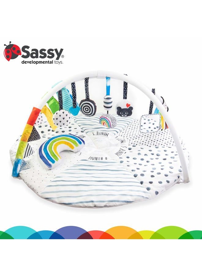 Sassy Stages STEM Developmental Play Gym, Sensory Tummy Time Activity Play Mat w/Built-in Instructions, Ultra Plush & Machine Washable Playmat for Babies & Toddlers, 0+ Months - Image 2