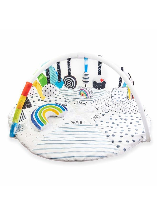 Sassy Stages STEM Developmental Play Gym, Sensory Tummy Time Activity Play Mat w/Built-in Instructions, Ultra Plush & Machine Washable Playmat for Babies & Toddlers, 0+ Months - Image 1