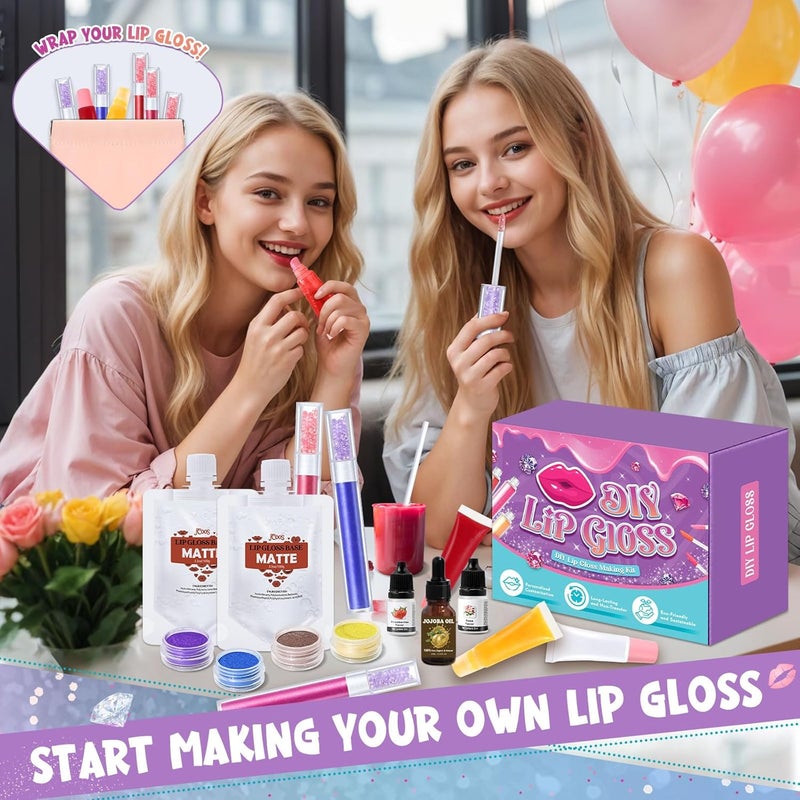 JCOOS DIY Lip Gloss Making Kit - 63PCS Diamond Matte Lip Gloss Base, Tubes & Pigment - Teen Girl Gifts - Image 4