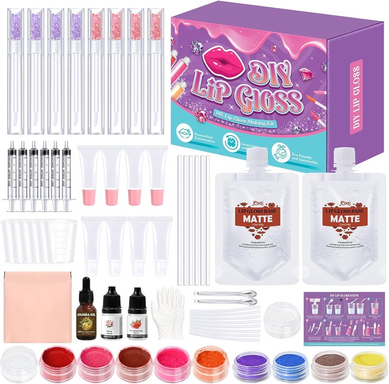 JCOOS DIY Lip Gloss Making Kit - 63PCS Diamond Matte Lip Gloss Base, Tubes & Pigment - Teen Girl Gifts - Image 1