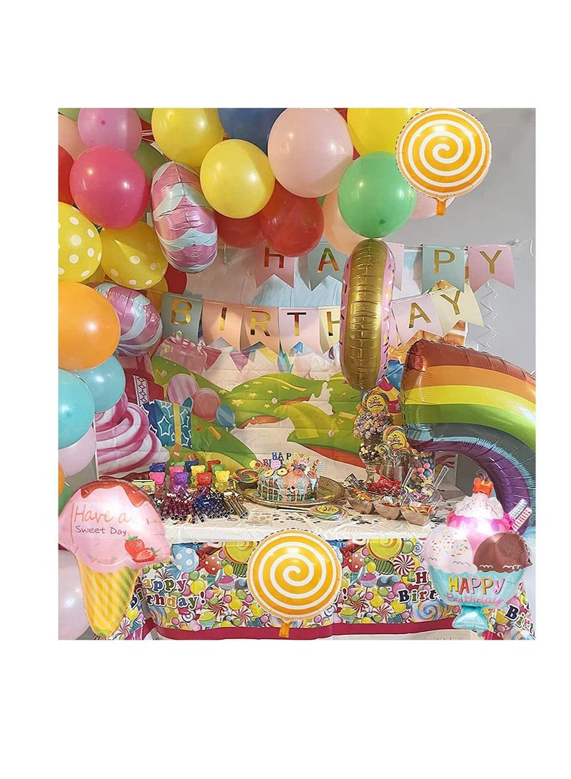 SYOSI Donut Balloon Kit Party Decorations, 54 PCS Candyland Happy Birthday Pastel Balloon Garland Kit with Banner Candy Donut Ice Cream Lollipop Balloon Party Supplies Pack for Girls, kids, Baby Shower - Image 2