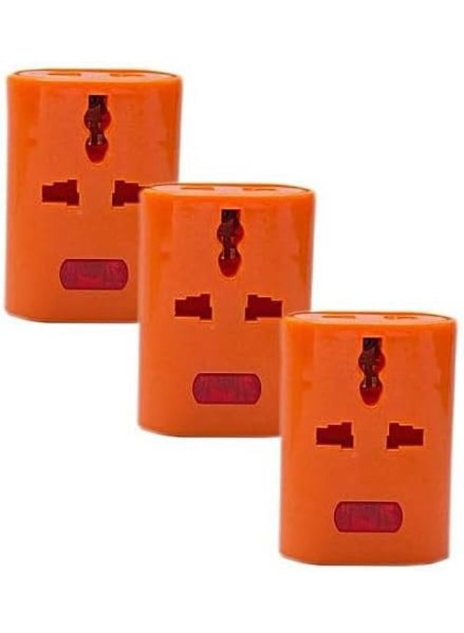 Socket Splitter (3 Pack) Wall Power Strip - 3 Outlets - LED Indicator - Orange - Image 1