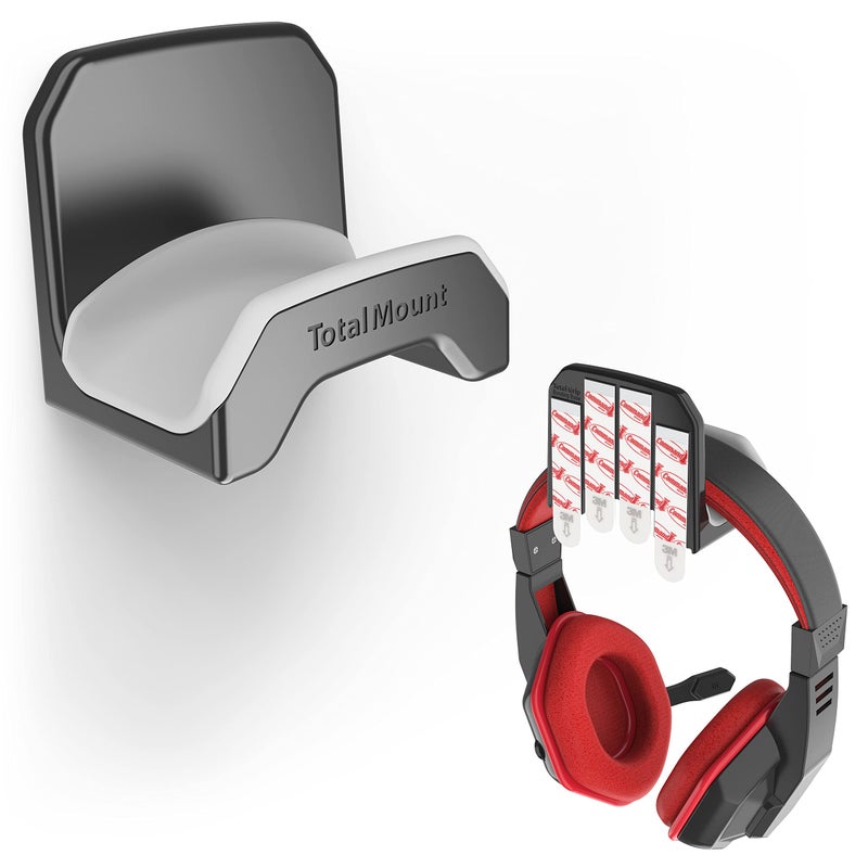 TotalMount Gaming Headset Hanger Includes Removable Adhesive Strips for Easy DamageFree Wall Desk or PC Mounting Black Headphone Hook with Premium Silicone Cradle One Pack - Image 2