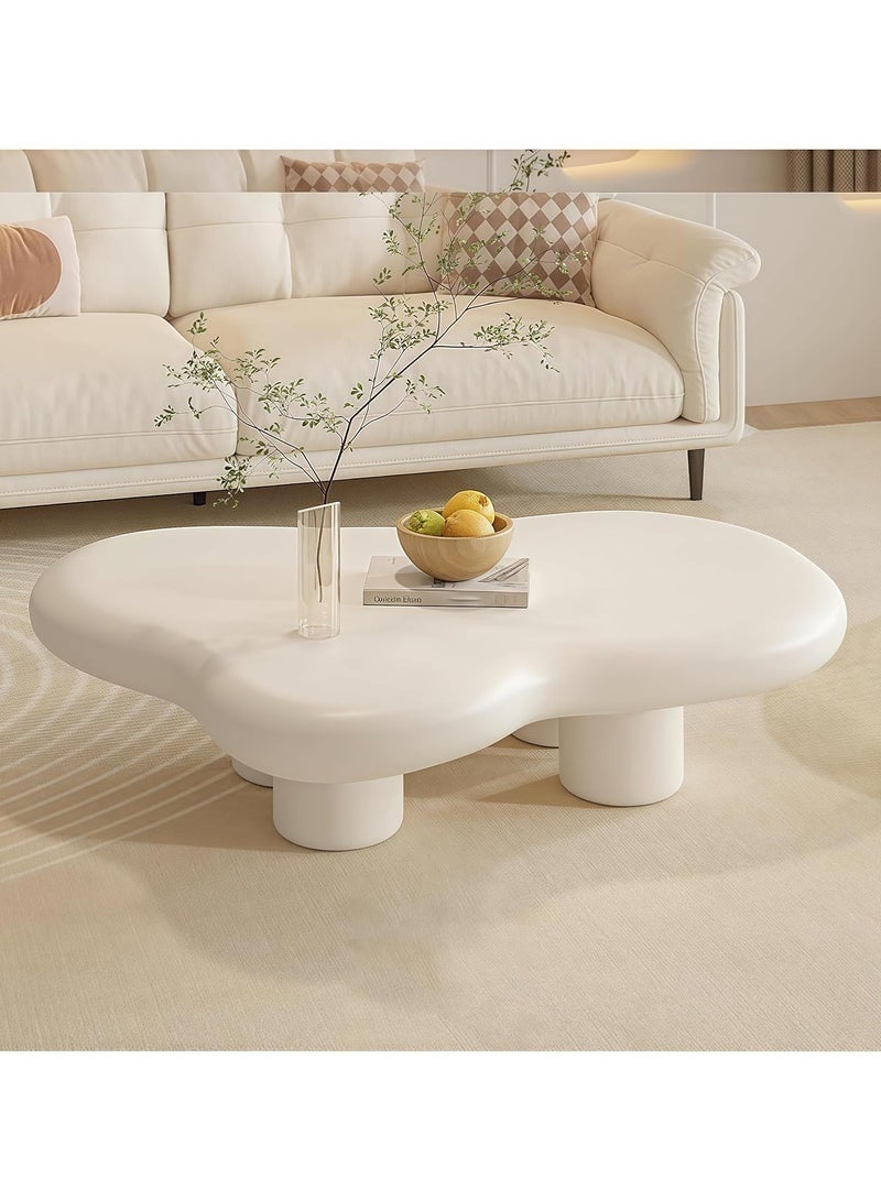ليدين طاولة قهوة عصرية غير منتظمة الشكل بلون أبيض عاجي - طاولة كوكتيل من الخشب الصلب بأربعة أرجل لغرفة المعيشة، طاولة قهوة داخلية على الطراز الاسكندنافي - Image 5