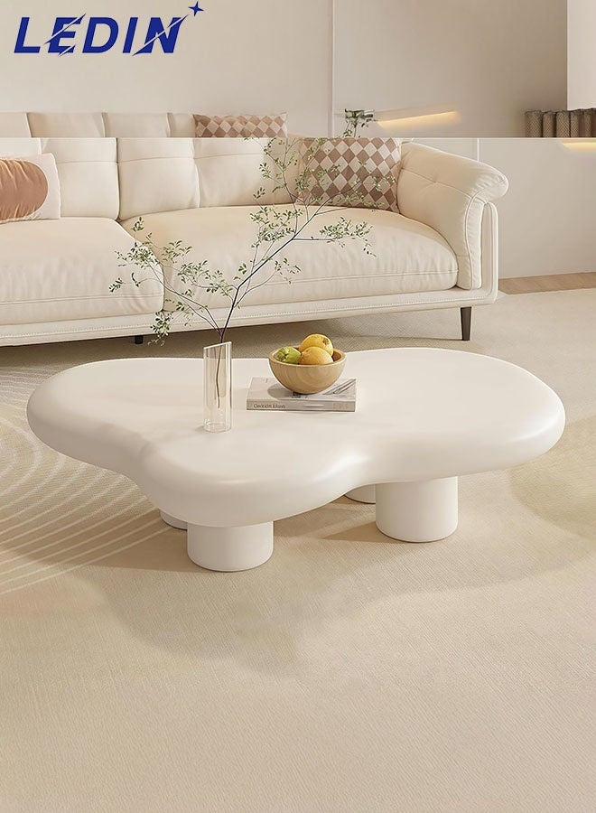 ليدين طاولة قهوة عصرية غير منتظمة الشكل بلون أبيض عاجي - طاولة كوكتيل من الخشب الصلب بأربعة أرجل لغرفة المعيشة، طاولة قهوة داخلية على الطراز الاسكندنافي - Image 1