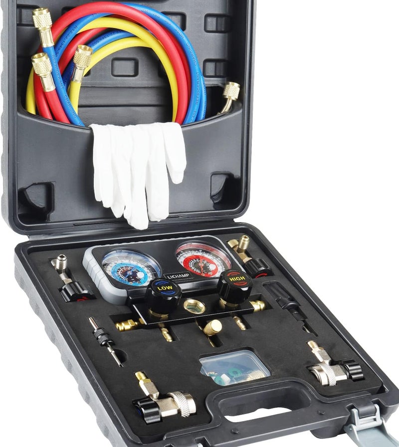 Lichamp مجموعة عدادات تكييف الهواء Lichamp مجموعة عدادات مانيفولد للتكييف R134a R22 R12 R502 محترف A302 - Image 1