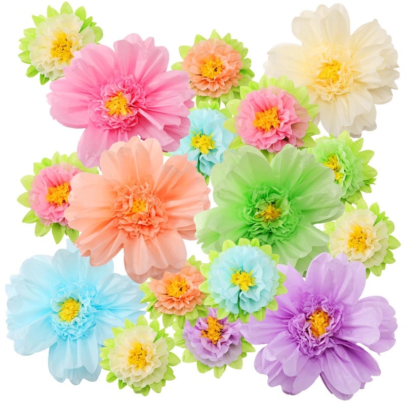 TaoBary Large Colorful Tissue Paper Flowers 20"" Giant Fiesta Paper Flowers Pom Paper Flowers Mexican Carnival Party Wall Backdrop Decoration for Wedding Birthday (Light Color 12 Pieces) - Image 1