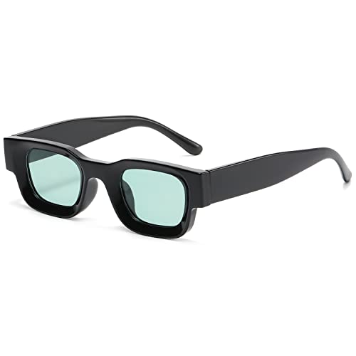 EYLRIM Thick Square Frame Sunglasses for Women Men Chunky Rectangle Polarized Sunglasses UV400 Protection(A53 Black/Ocean Green) - Image 4