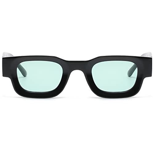 EYLRIM Thick Square Frame Sunglasses for Women Men Chunky Rectangle Polarized Sunglasses UV400 Protection(A53 Black/Ocean Green) - Image 1