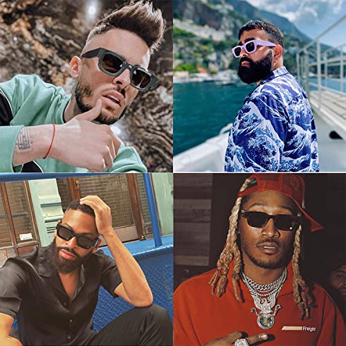 EYLRIM Thick Square Frame Sunglasses for Women Men Chunky Rectangle Polarized Sunglasses UV400 Protection(A53 Black/Ocean Green) - Image 2