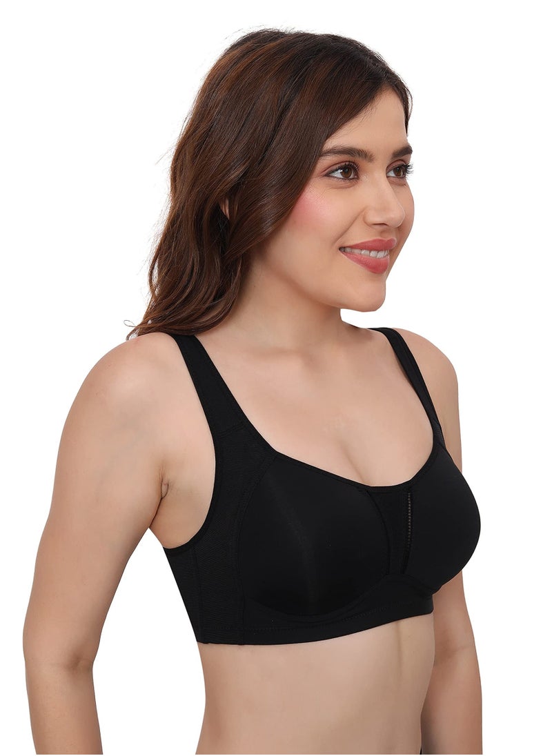 Glamroot - Full Support Minimizer Everyday Bra for Women Full Coverage | Wireless| Padded With Seamless Soft Cups, Black, B-Cup - Image 1