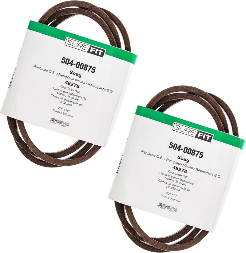 Surefit SureFit Cutter Deck Drive Belts Replacement for Scag 48278 32 Cut WalkBehind SW SW32 Lawn Mowers 2 Pack  - Image 1