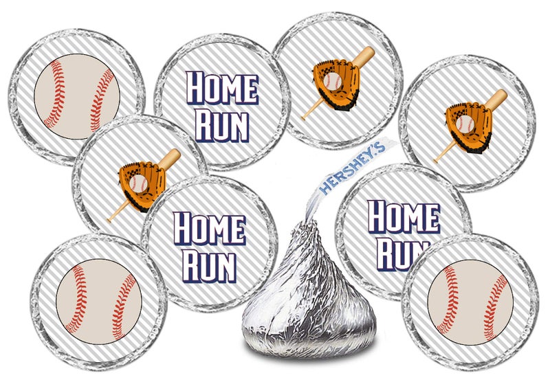 RokAPary 216 Sports Baseball Kisses Stickers Kisses Stickers for Birthday Party Baby Shower Wedding Graduation or Any Family Event Decorations Candy Not Included Made in USA
