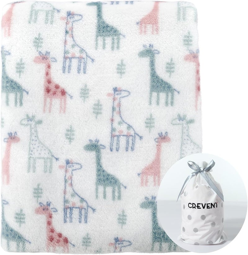 CREVENT Cute Silky Plush Baby Blanket for Girls & Boys Infants Toddlers Newborns Crib Cot Stroller, Giftable Suitable for All Season - Ivory Giraffe - Image 1