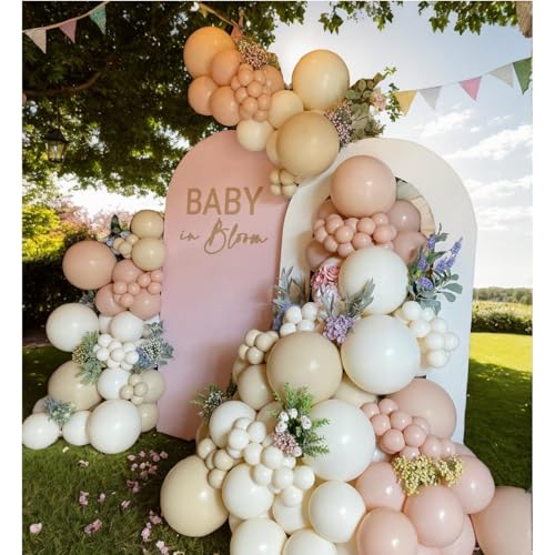 Vztipki 145Pcs Boho Dusty Pink Balloon Arch Kit Neutral Pink White Sand Ivory Garland Color Varies Before After Inflation for Birthdays Weddings Gender Reveal Party Decorations - Image 1
