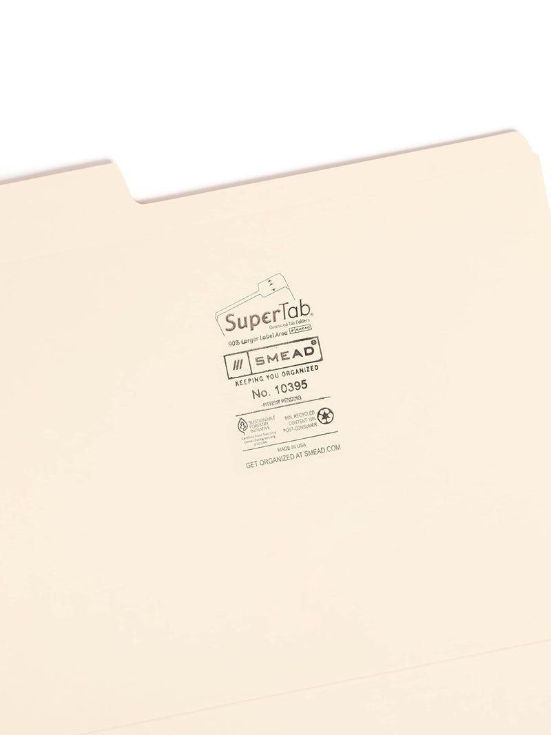 Smead SuperTab File Folder Oversized Reinforced 13Cut Tab Guide Height Letter Size Manila 100 Per Box 10395 - Image 3