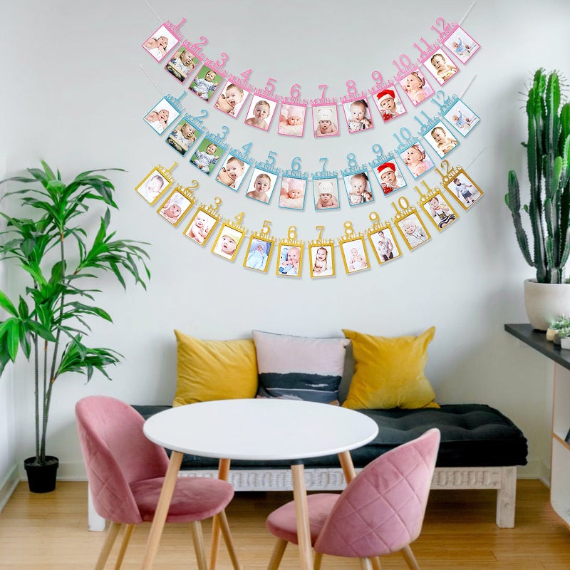 Baby Photo Banner Gold Type 2 Multi-scene Use Growth Photo Booth - Reusable Decor Picture Display Banner for Baby First Birthday Party, Nursery And Home Decor - Image 2