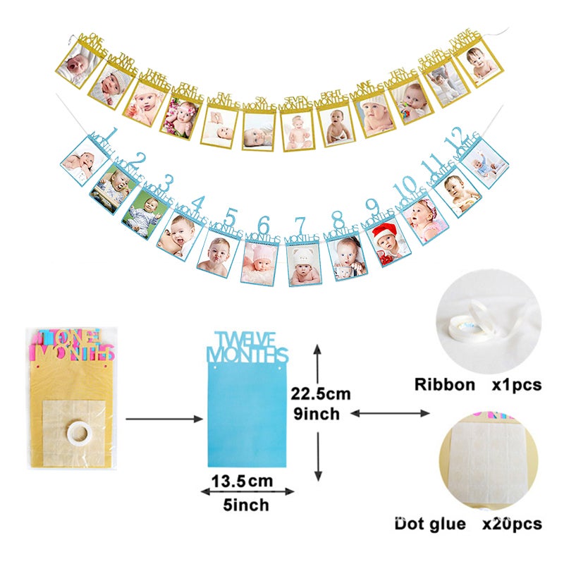 Baby Photo Banner Gold Type 2 Multi-scene Use Growth Photo Booth - Reusable Decor Picture Display Banner for Baby First Birthday Party, Nursery And Home Decor - Image 4