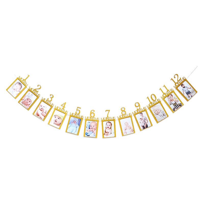 Baby Photo Banner Gold Type 2 Multi-scene Use Growth Photo Booth - Reusable Decor Picture Display Banner for Baby First Birthday Party, Nursery And Home Decor - Image 1
