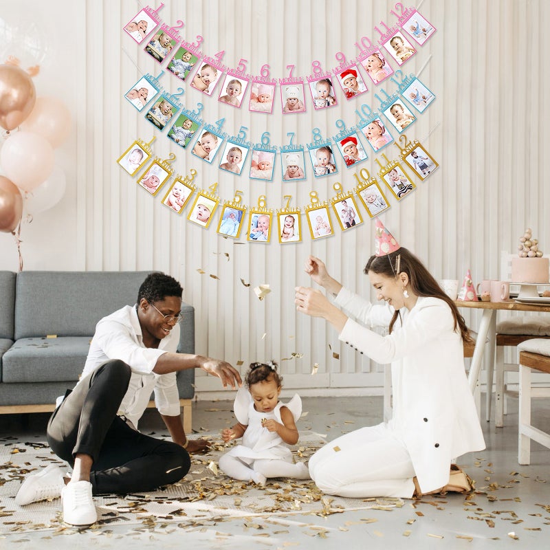 Baby Photo Banner Gold Type 2 Multi-scene Use Growth Photo Booth - Reusable Decor Picture Display Banner for Baby First Birthday Party, Nursery And Home Decor - Image 3