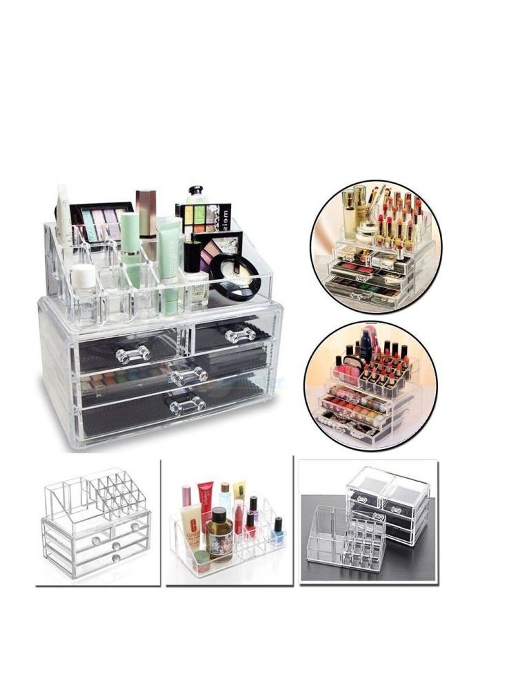 AS SEEN ON TV منظم أدراج تخزين مستحضرات التجميل الأكريليكي للحمام ومكان الزينة مع 4 أدراج دوارة 360 درجة 2 قطعة - Image 2
