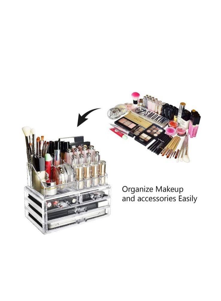 AS SEEN ON TV منظم أدراج تخزين مستحضرات التجميل الأكريليكي للحمام ومكان الزينة مع 4 أدراج دوارة 360 درجة 2 قطعة - Image 3