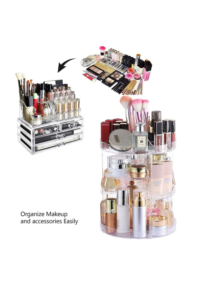 AS SEEN ON TV منظم أدراج تخزين مستحضرات التجميل الأكريليكي للحمام ومكان الزينة مع 4 أدراج دوارة 360 درجة 2 قطعة - Image 1