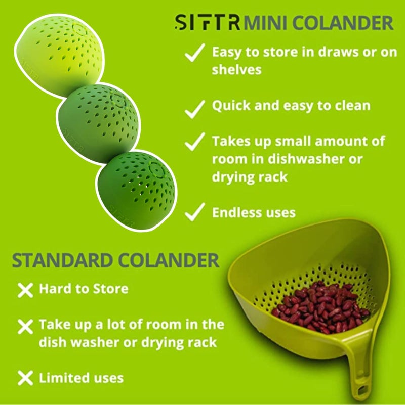 SIFTR (BLUE) Nesting Can Strainer Mini Colander Set - Space Saving Small Colanders and Strainers - Multi Use Kitchen Gadget - Silicone Can Strainer - Image 3