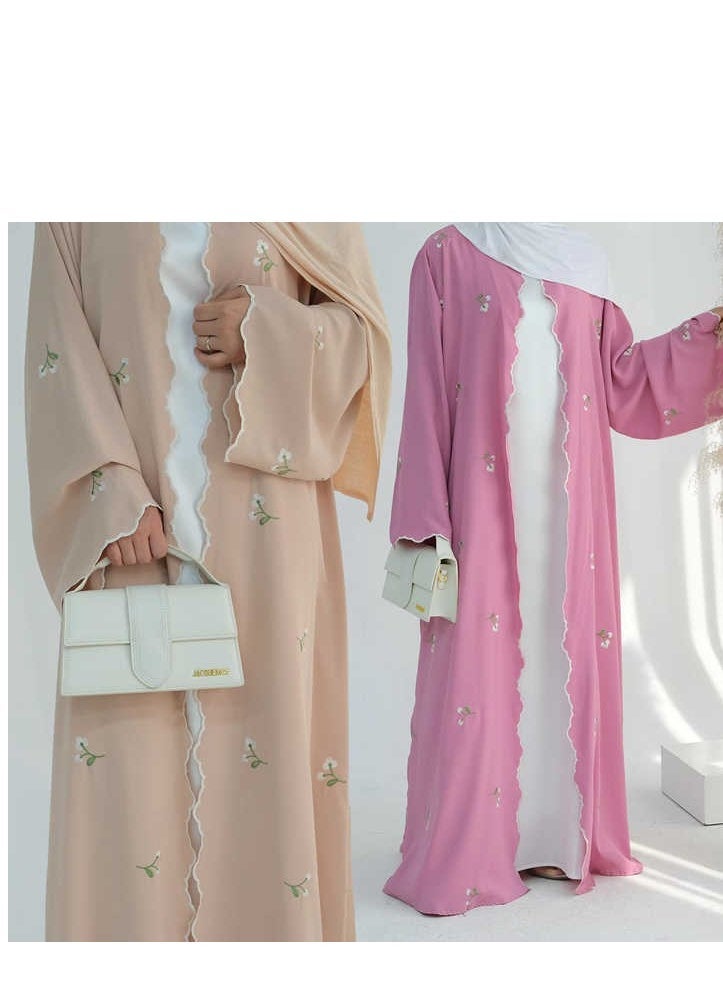 لوريا فستان طويل عربي للنساء المسلمات، كارديغان مطرّز، عبايات، رمضان، المغرب، دبي، جلابية، قفطان، تعليمي، عيد، أسود - Image 2