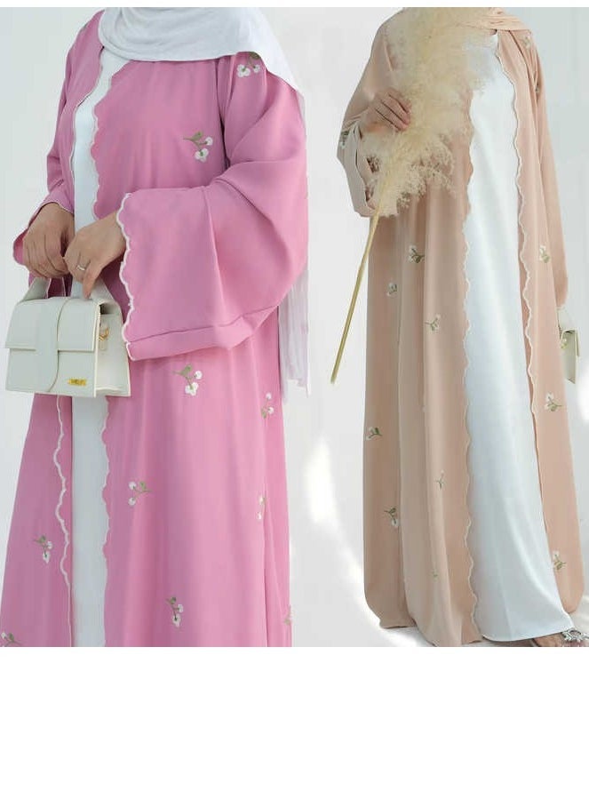 لوريا فستان طويل عربي للنساء المسلمات، كارديغان مطرّز، عبايات، رمضان، المغرب، دبي، جلابية، قفطان، تعليمي، عيد، أسود - Image 5