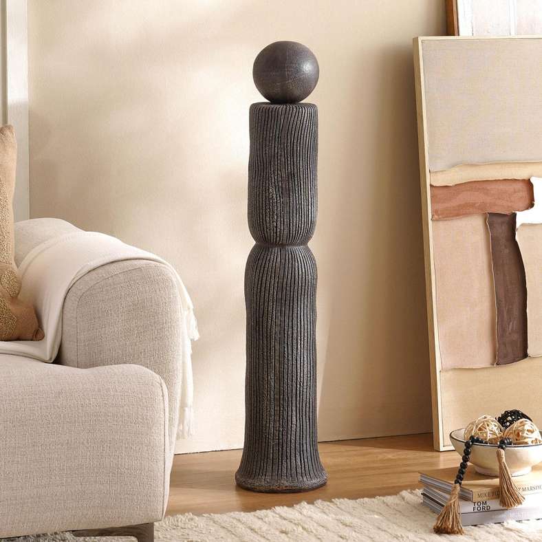 Pan Home Black Resin Totem Sculpture for Home Decor