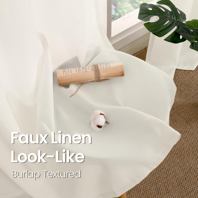 BGment Curtains 63 Inch Length 2 Panels Set for Bedroom  Grommet Thick Linen Look Burlap Textured Light Filtering Privacy Window Drapes for Farmhouse Living Room  52 x 63 Inch  Ivory - Image 3