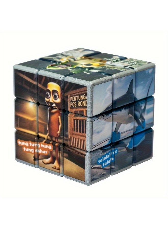 A 1pc exotic-style fun Rubik's Cube with unique illustration design, sturdy and durable, easy to operate, with interesting patterns, an infinitely changeable Rubik's Cube, a toy with educational value and integrating wisdom. - Image 1