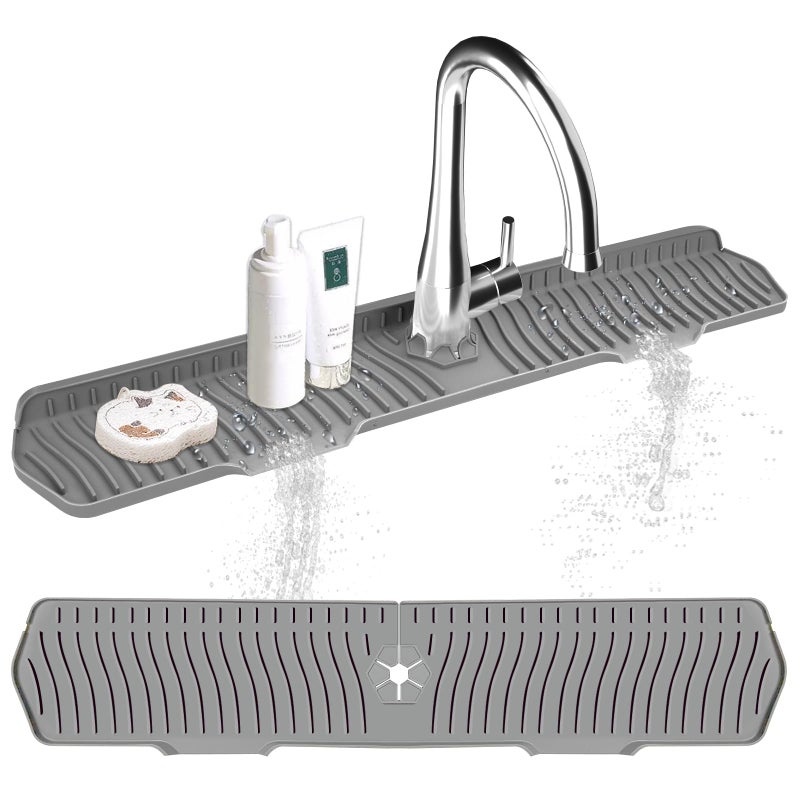 EBIGIC حماية حوض المطبخ Gen2-30" x 6'' حصيرة سيليكون لحماية الحوض تناسب سطح العمل، الحمام، المنزل الريفي، RV من EBIGIC (رمادي) - Image 1