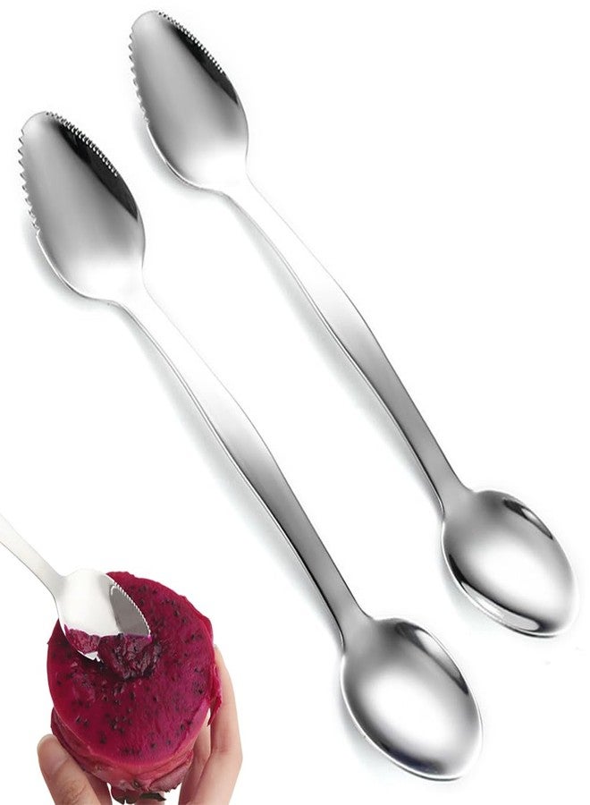 Ouliget Double End Grapefruit Spoons,Stainless Steel Fruit Spoon Utensil Set,Serrated Edges Ice Cream Scrape Cut Spoons For Fruit Dessert Cheese Vegetables,2 Pieces - Image 1
