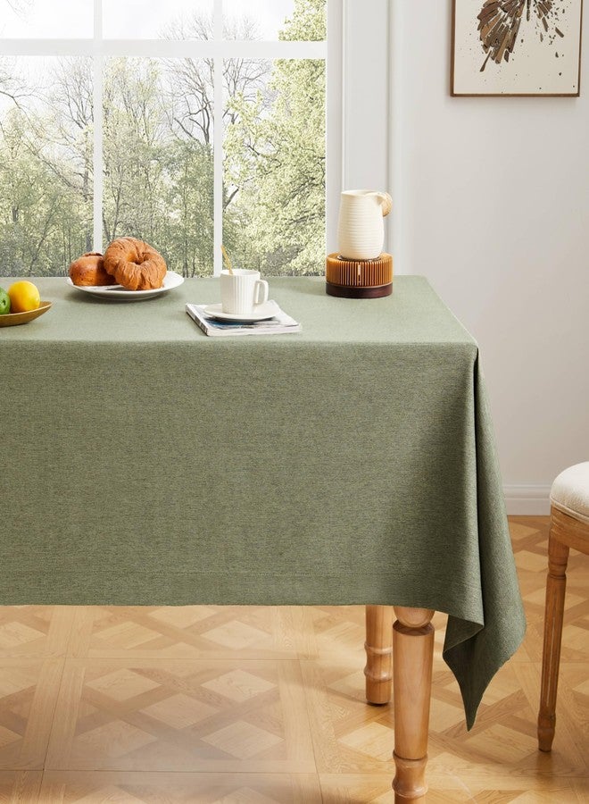 ZeeMart Basic Linen Textured Table Cloth, 60 x 84 Inch Olive, Farmhouse Style Green Rectangle Tablecloth, Wrinkle Resistant Washable Heavy Weight TableCloths - Image 2