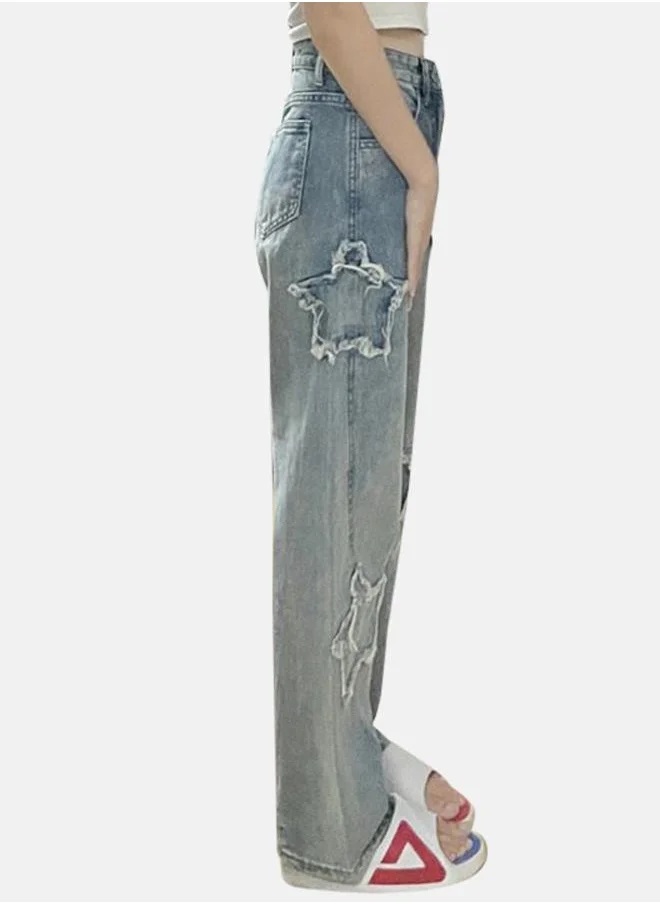 يونيكي Blue Cotton Relaxed Fit High-Rise Jeans