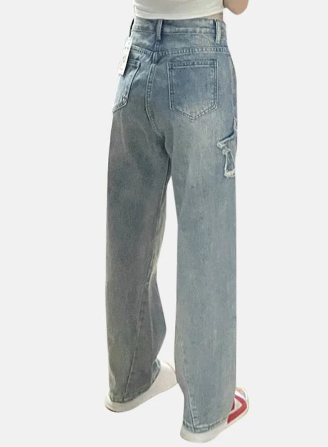 YUNIQEE Blue Cotton Relaxed Fit High-Rise Jeans